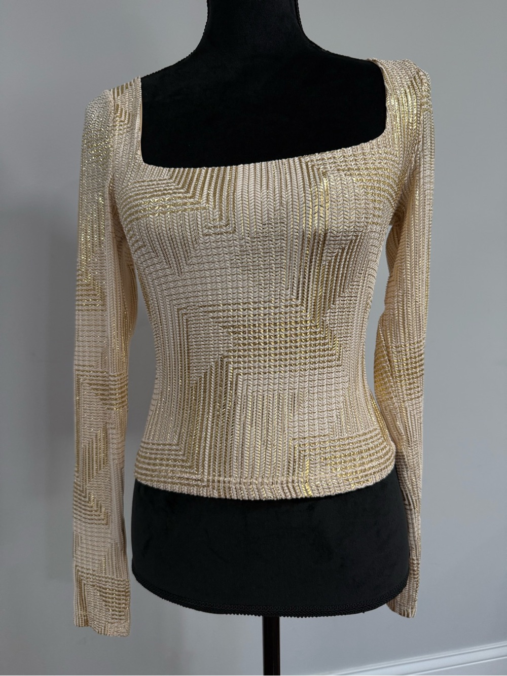 Women’s Akirta Cream Metallic Knit Square Neck Top